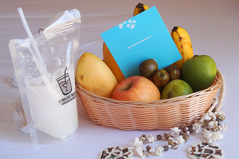 All guests are given complimentary fruit basket, refreshingly cold coconut shake, and souvenir puka shell necklace by Azalea upon arrival.