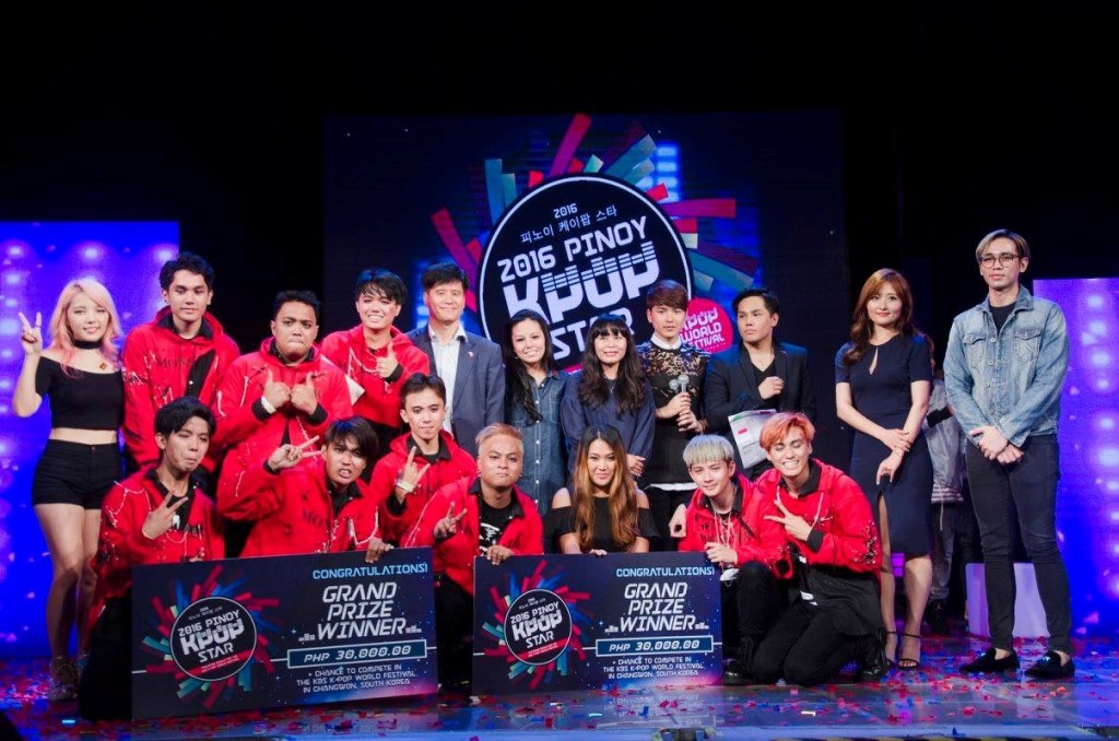  (Nine-member cover dance group EXOTIX and Andrea Fe Padilla, grand prize winners of Pinoy Kpop Star Performance and Vocal Category)