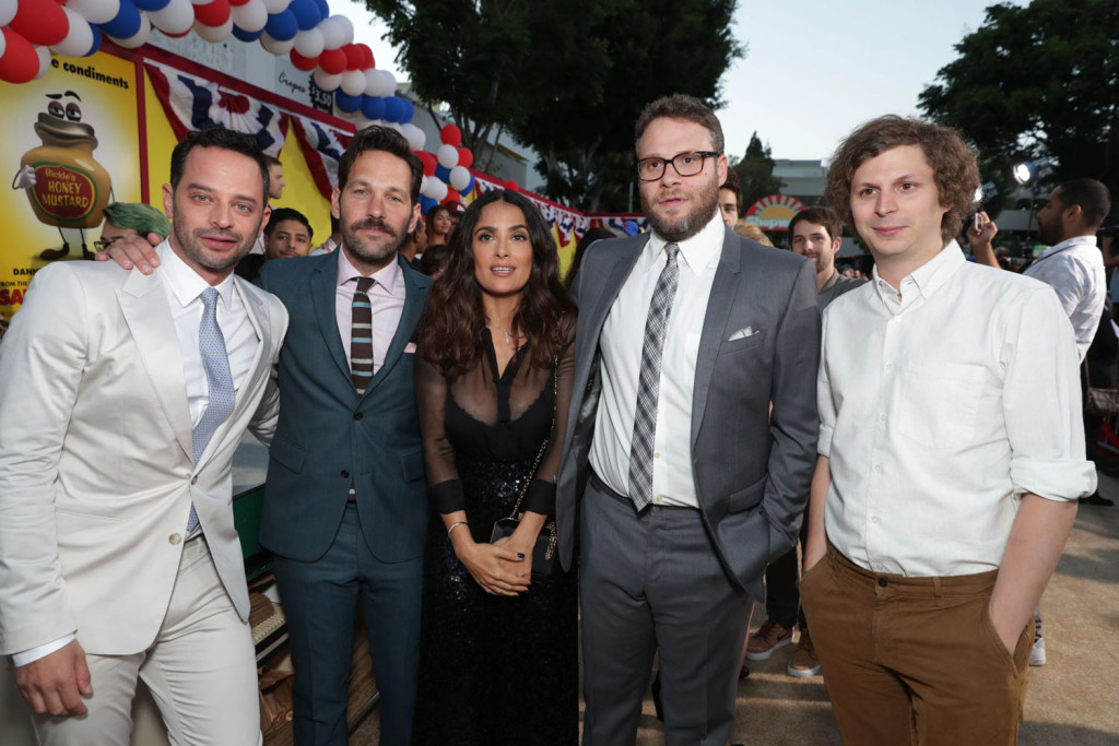 Nick Kroll, Paul Rudd, Salma Hayek, Seth Rogen and Michael Cera seen at Columbia Pictures and AnnaPurna World Premiere of "Sausage Party" on Tuesday, August 9, 2016, in Los Angeles.