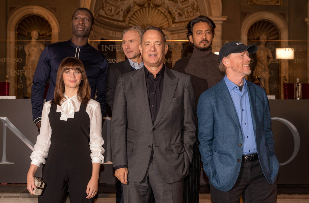 Director, Ron Howard ; Tom Hanks; Felicity Jones; Omar Sy; Irrfan Khan and author, Dan Brown attend photo call and press conference in Florence, Italy.