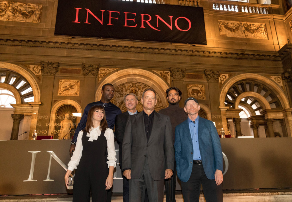 Director, Ron Howard ; Tom Hanks; Felicity Jones; Omar Sy; Irrfan Khan and author, Dan Brown attend photo call and press conference in Florence, Italy.