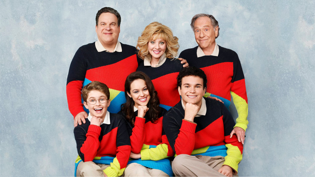 Clockwise from top right:  George Segal, Troy Gentile, Hayley Orrantia, Sean Giambrone , Jeff Garlin & Wendi McLendon-Covey star in "The Goldbergs".  Photo:  ABC/Courtesy Sony Pictures Television
