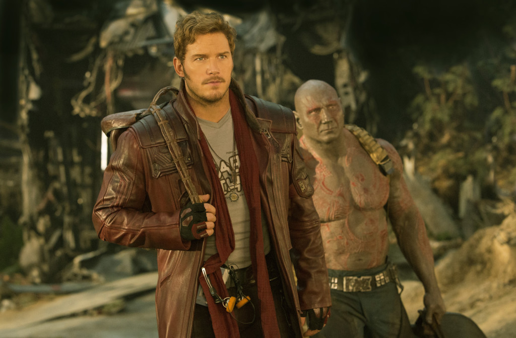 Marvel's Guardians Of The Galaxy Vol. 2..L to R: Star-Lord/Peter Quill (Chris Pratt) and Drax (Dave Bautista)..Ph: Chuck Zlotnick ..© 2016 MVLFFLLC. TM & © 2016 Marvel. All Rights Reserved.
