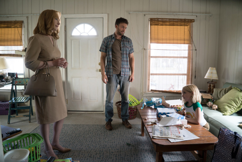 Mckenna Grace as “Mary Adler” Lindsay Duncan as "Evelyn" and Chris Evans as “Frank Adler” in the film GIFTED. Photo by Wilson Webb. © 2017 Twentieth Century Fox Film Corporation All Rights Reserved.
