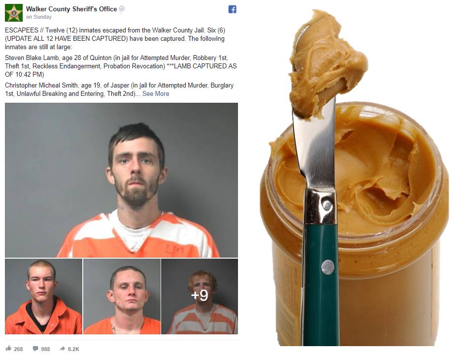 Peanut Butter escape, Alabama, Walker County, Prison break