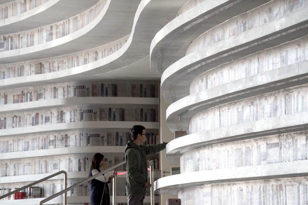 Tianjin Binhai, China, Library, fake, books,