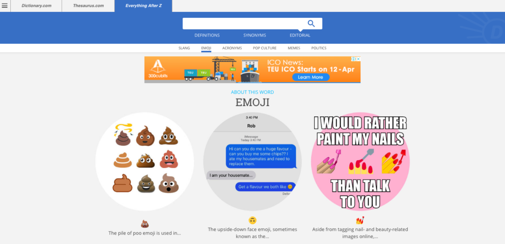 emoji, Dictionary.com, LOL, WTF, define