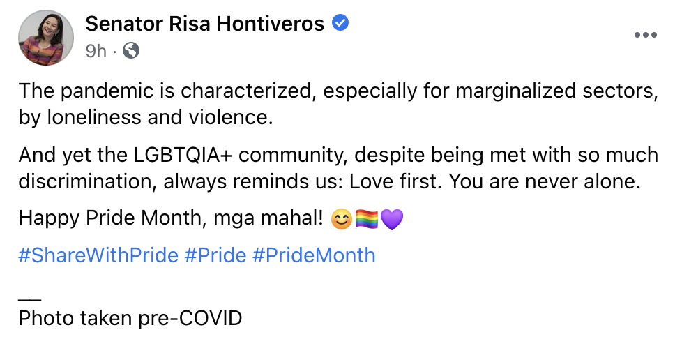 Risa Hontiveros Pride Month Sharewithpride Facebook