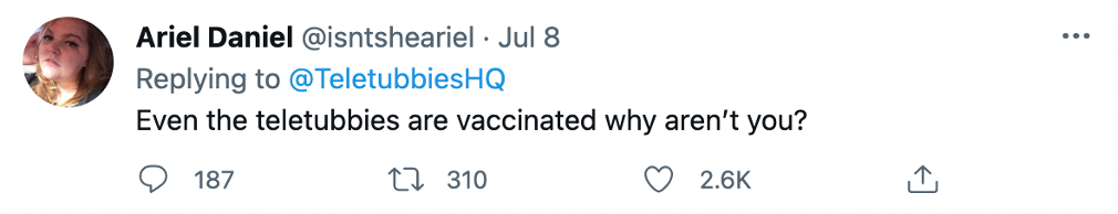 Teletubbies vaccinated Twitter