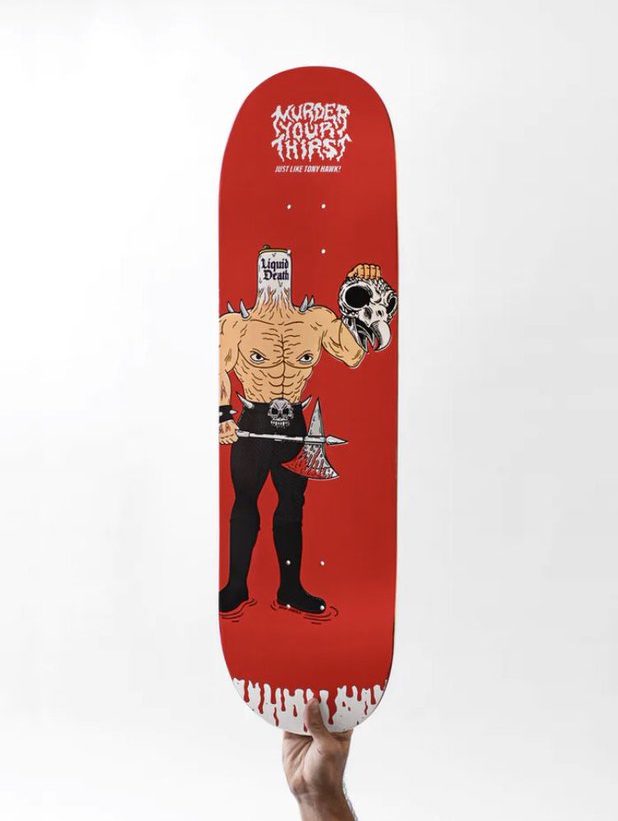 Tony Hawk Liquid Death blood skateboards