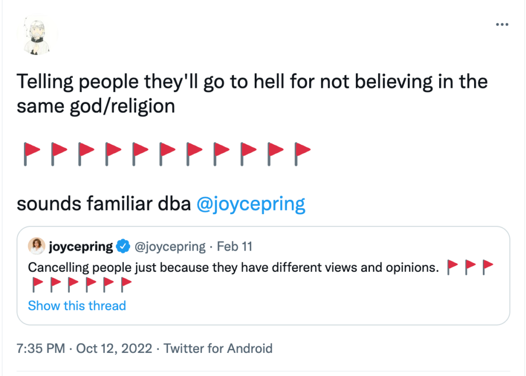 non-believer Joyce Pring