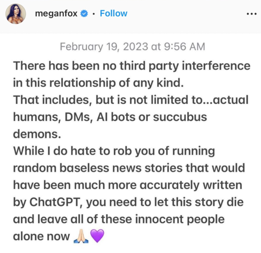 Megan Fox IG post
