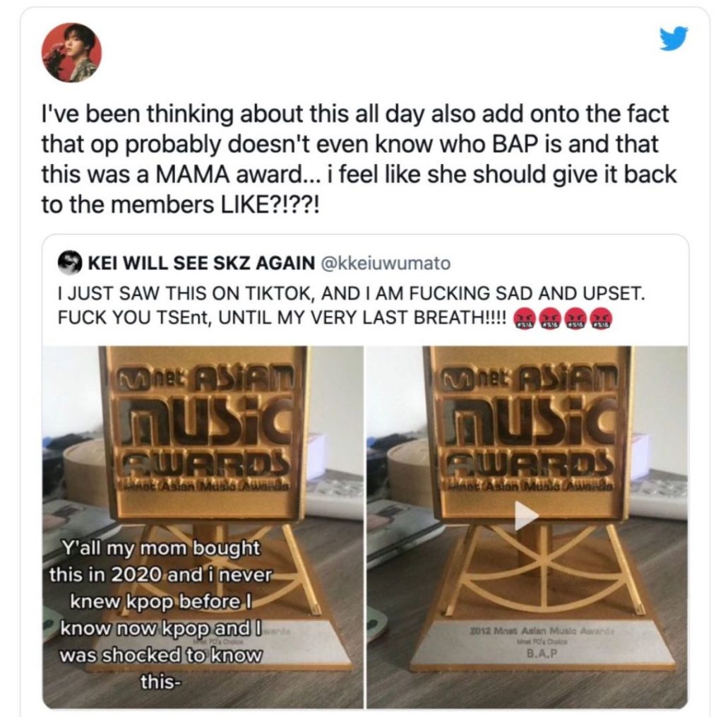 BAP MAMA Award reaction tweet