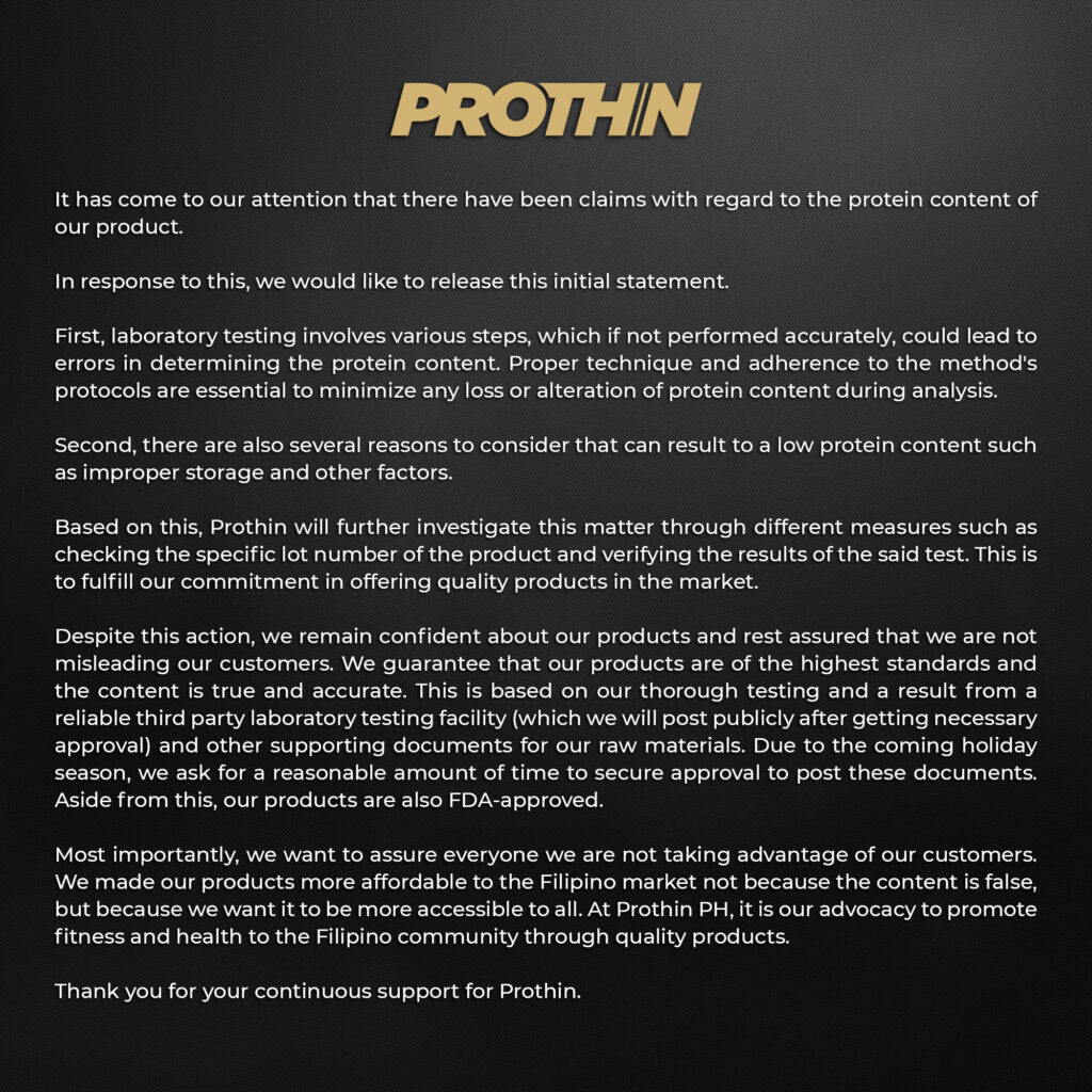 Prothin's statement
