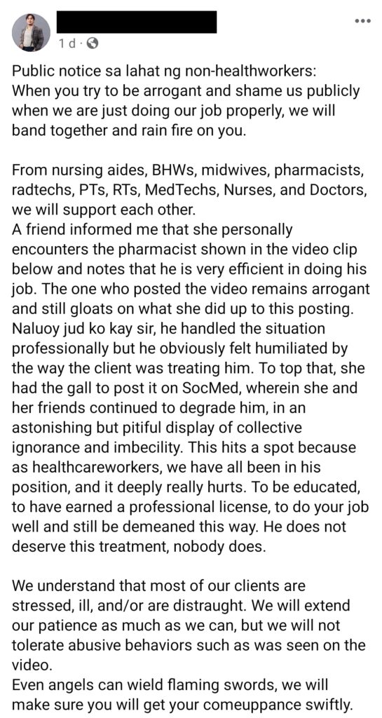 FB post about pharmacist viral video