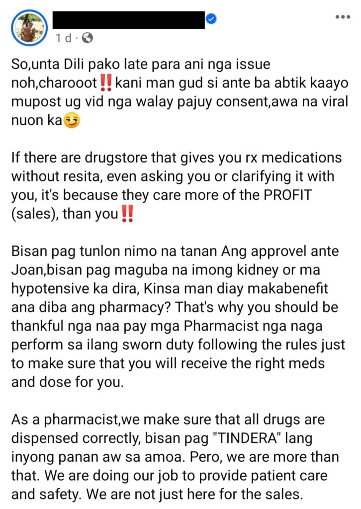 FB post about pharmacist viral video