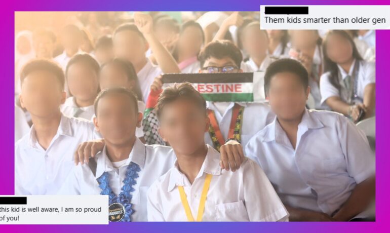 Moving up photo shared by Agusan National High School with a student holding Palestine flag goes viral