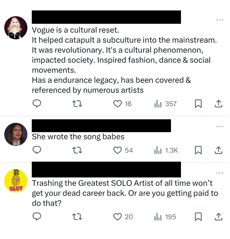 tweets about banks vs madonna