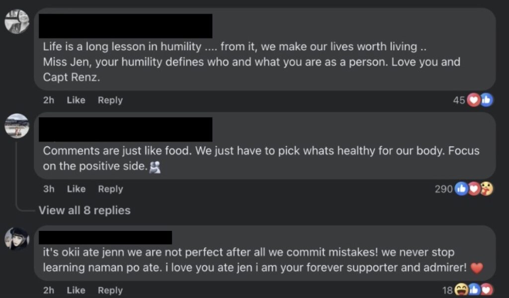 comments to jen barangan's apology