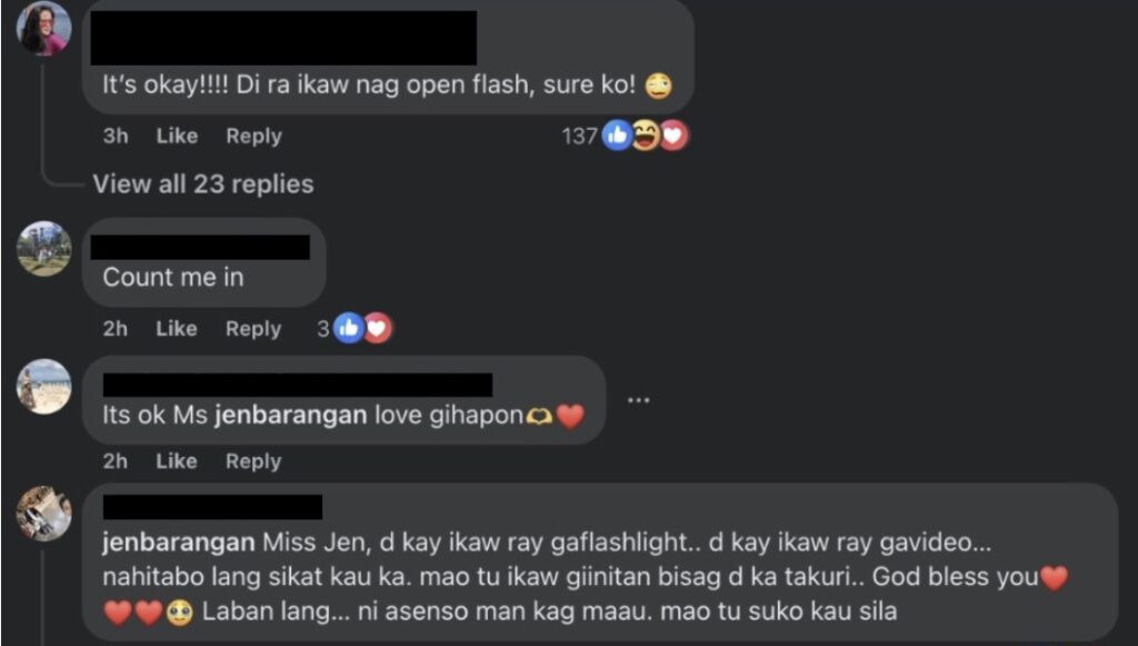 comments to jen barangan's apology