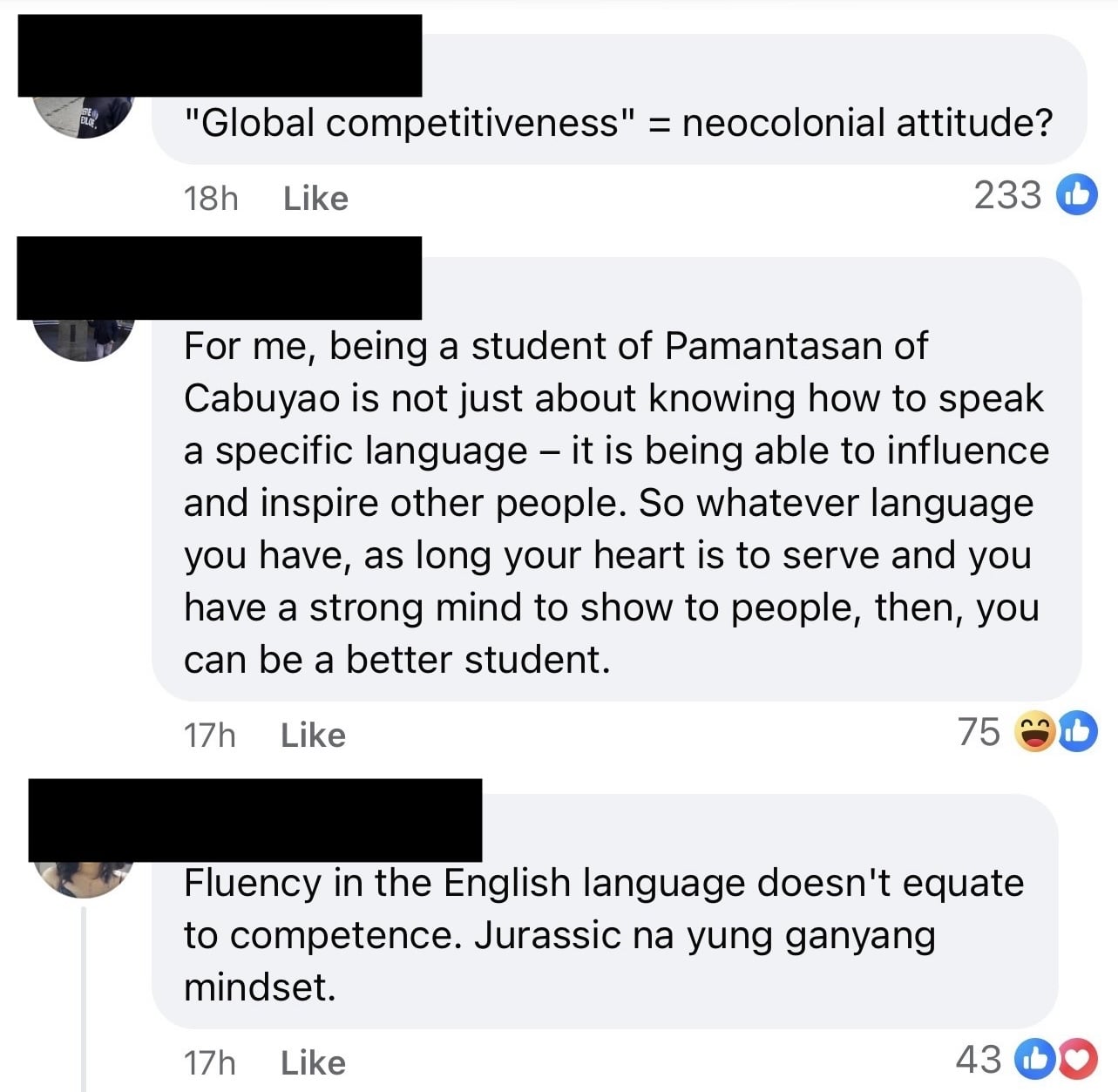 Mga Komento sa Patakaran lamang sa Ingles